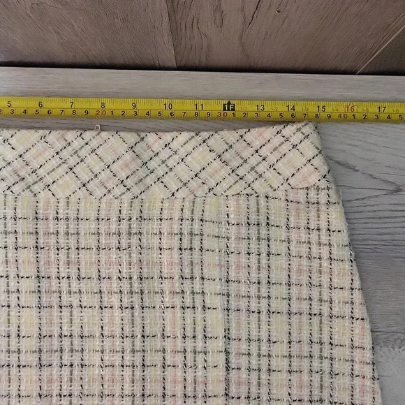 🛍Mandee‎ Knit Skirt Mini Plaid White Yellow Pink Zippered Pleated Juniors 3 - Picture 6 of 7